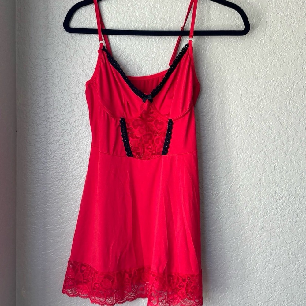 Women's Red Lace Trim Slip Nightgown XL